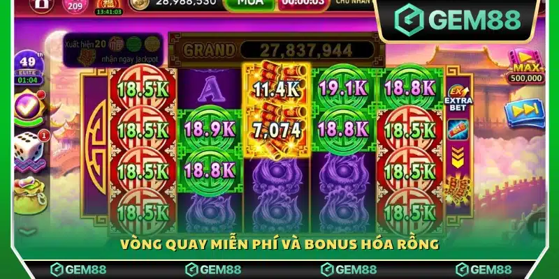 Tính năng vòng quay free kèm phần thưởng Hóa Rồng